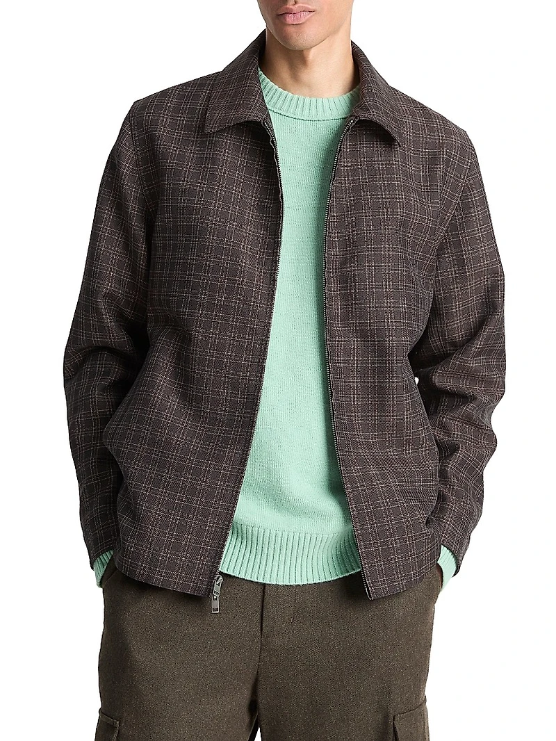 Plaid Wool-Blend Full-Zip Jacket