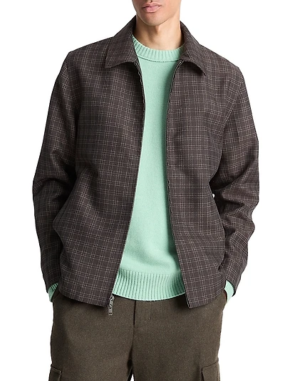 Plaid Wool-Blend Full-Zip Jacket