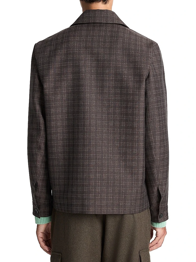 Plaid Wool-Blend Full-Zip Jacket
