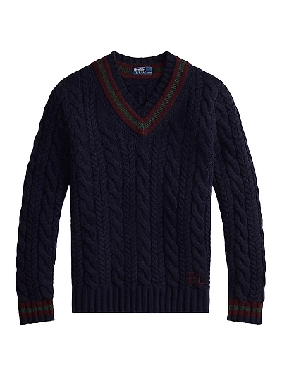 Cable-Knit Wool-Blend V-Neck Sweater