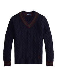 Cable-Knit Wool-Blend V-Neck Sweater