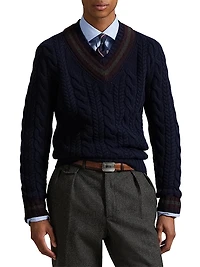 Cable-Knit Wool-Blend V-Neck Sweater