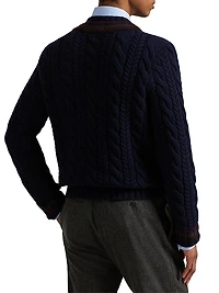 Cable-Knit Wool-Blend V-Neck Sweater