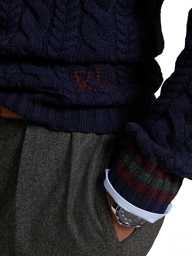 Cable-Knit Wool-Blend V-Neck Sweater