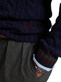 Cable-Knit Wool-Blend V-Neck Sweater