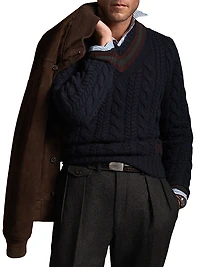 Cable-Knit Wool-Blend V-Neck Sweater