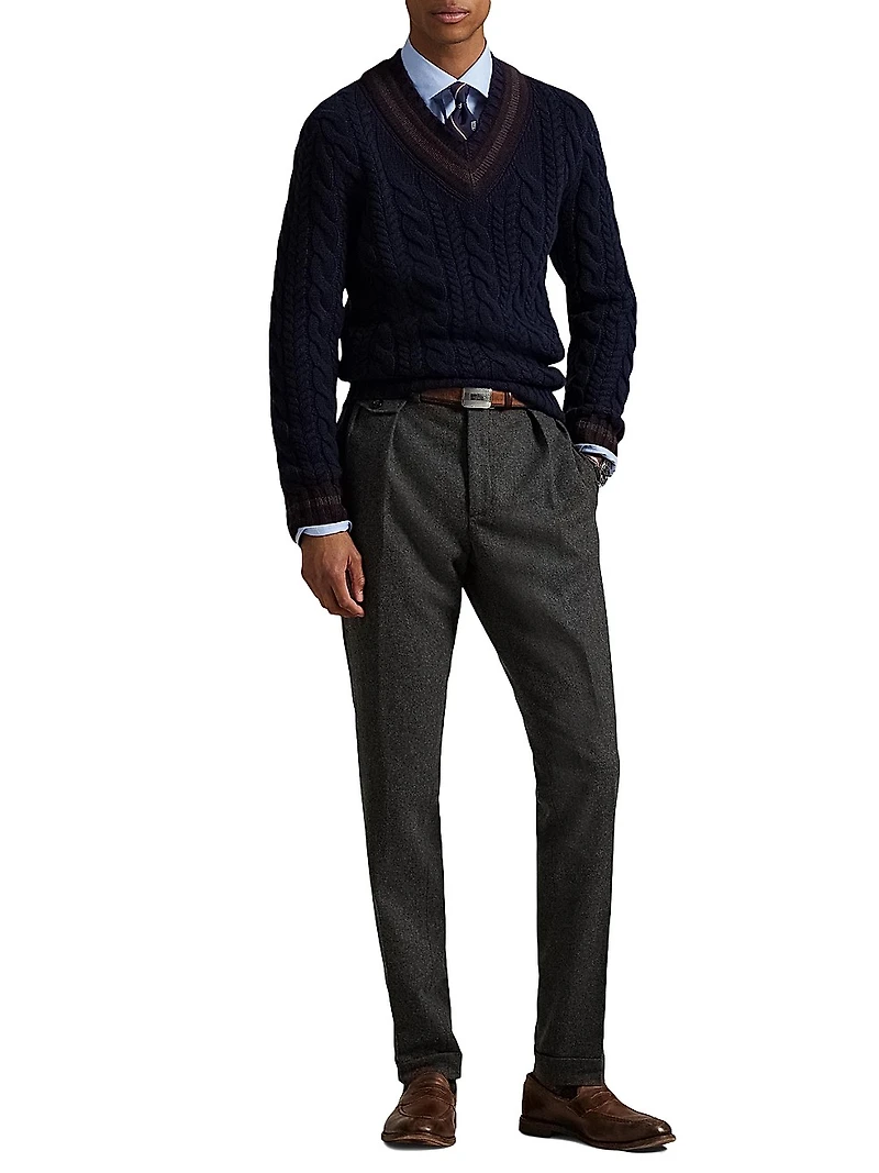 Cable-Knit Wool-Blend V-Neck Sweater