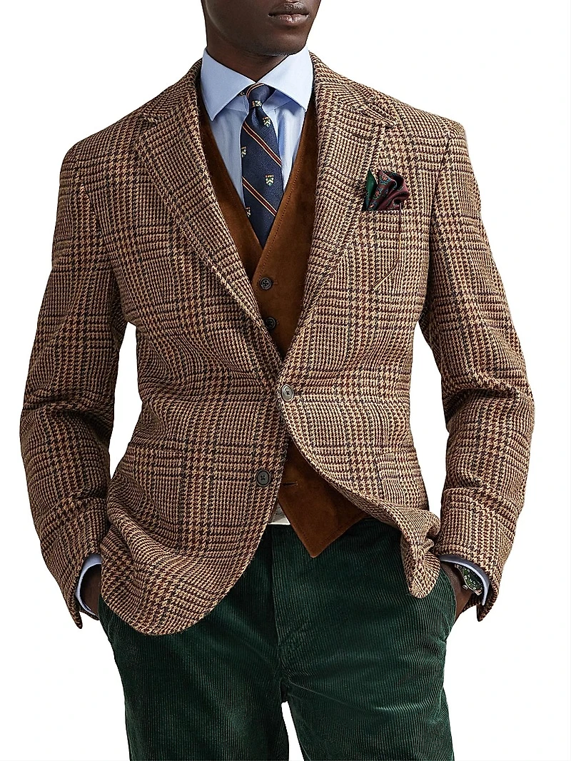 Plaid Wool Single-Breasted Blazer