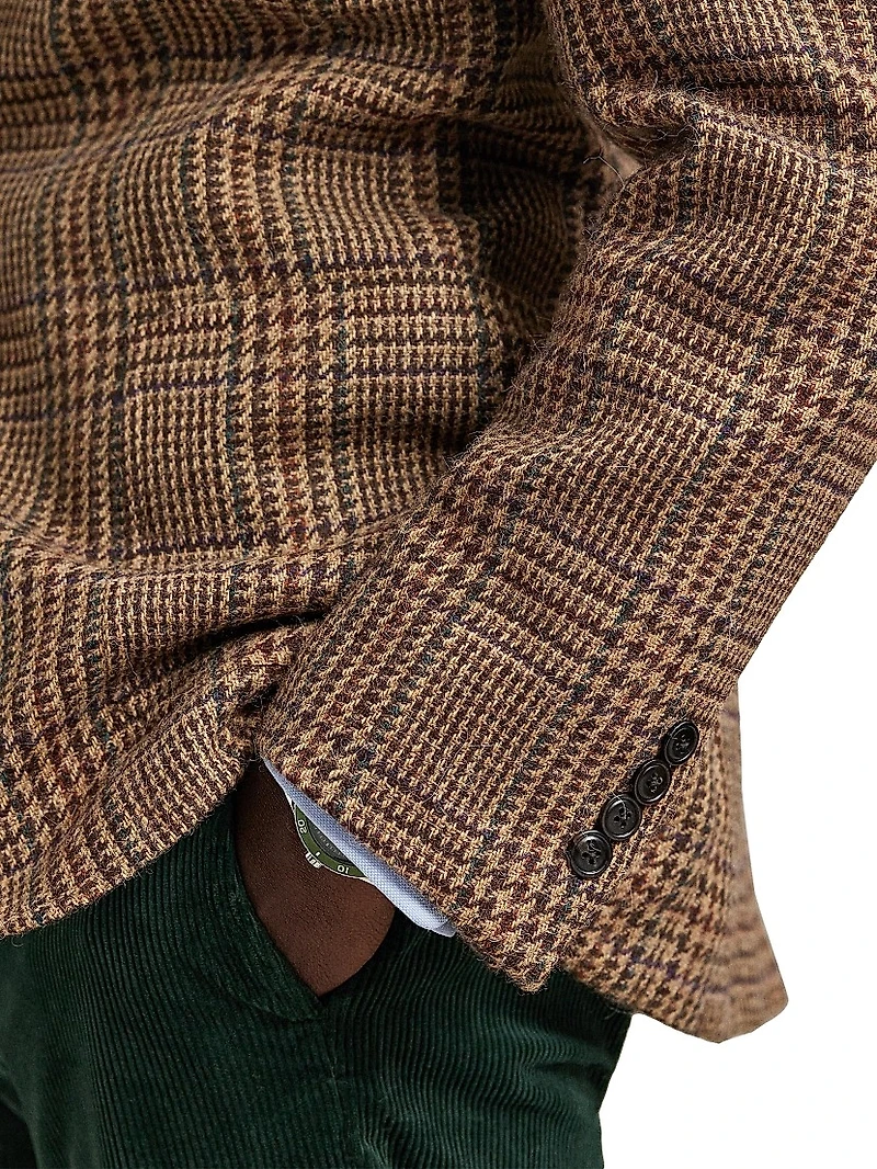 Plaid Wool Single-Breasted Blazer