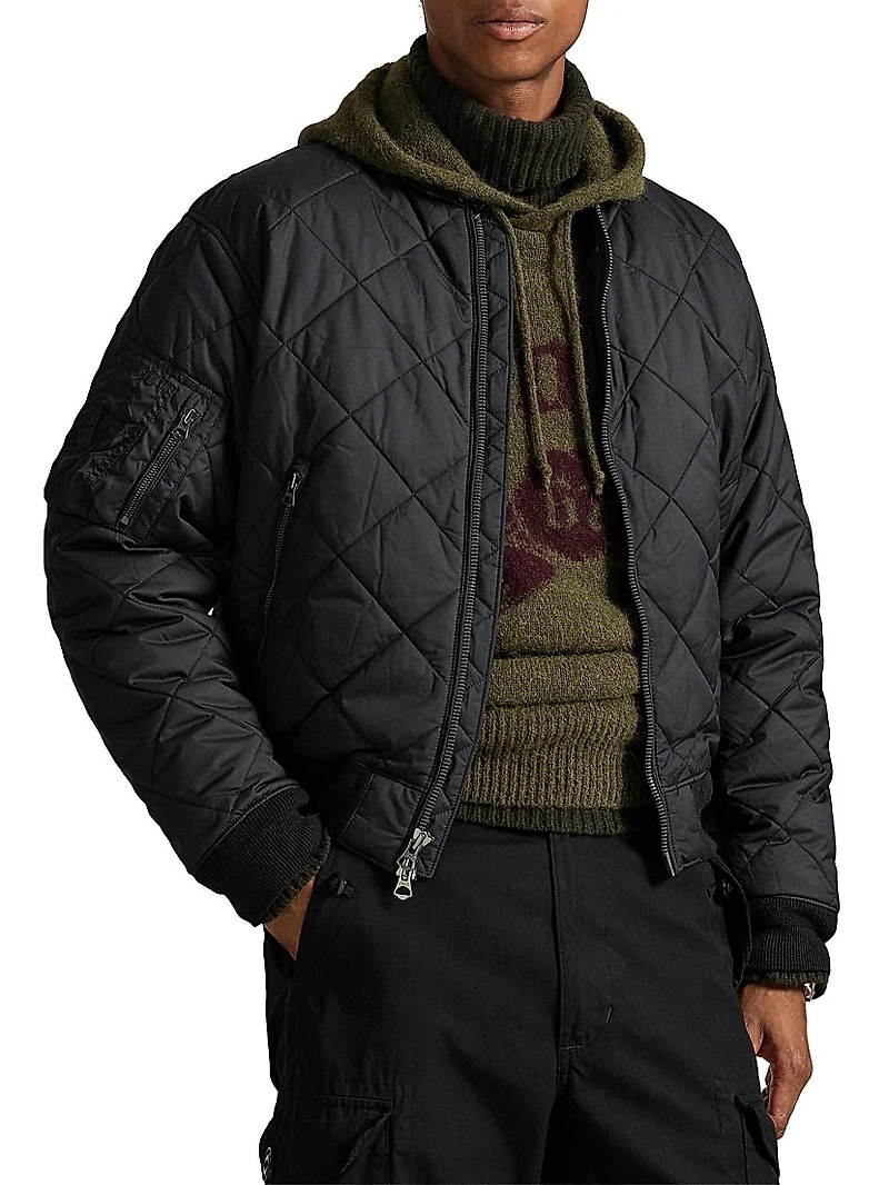 Diamond-Quilted Bomber Jacket