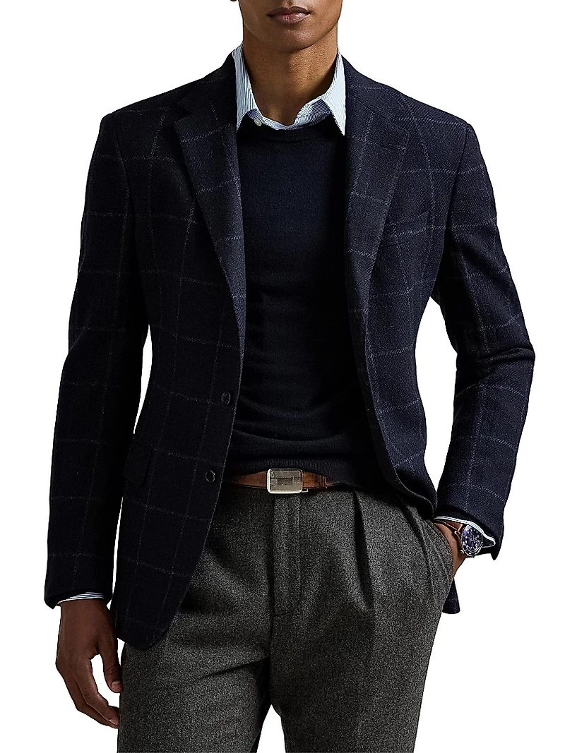 Windowpane Wool Single-Breasted Jacket