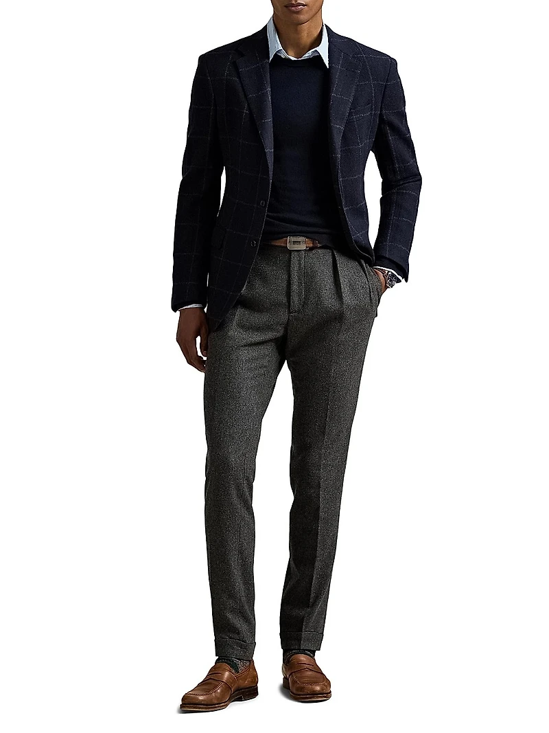 Windowpane Wool Single-Breasted Jacket