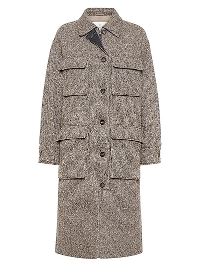 Virgin Wool and Silk Mélange Diagonal Coat with Thermore® Padding Monili