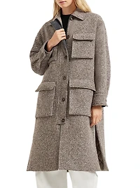 Virgin Wool and Silk Mélange Diagonal Coat with Thermore® Padding Monili