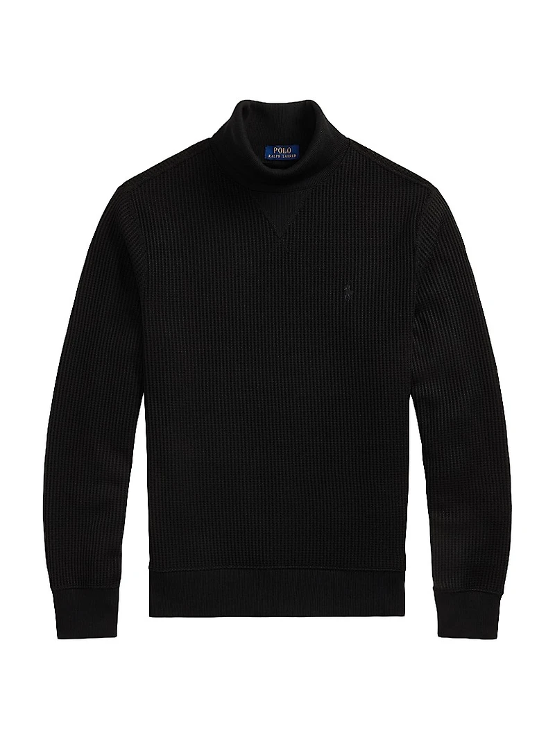 Waffle Knit Stretch Cotton Turtleneck Sweater