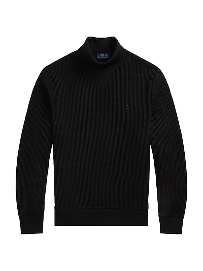 Waffle Knit Stretch Cotton Turtleneck Sweater