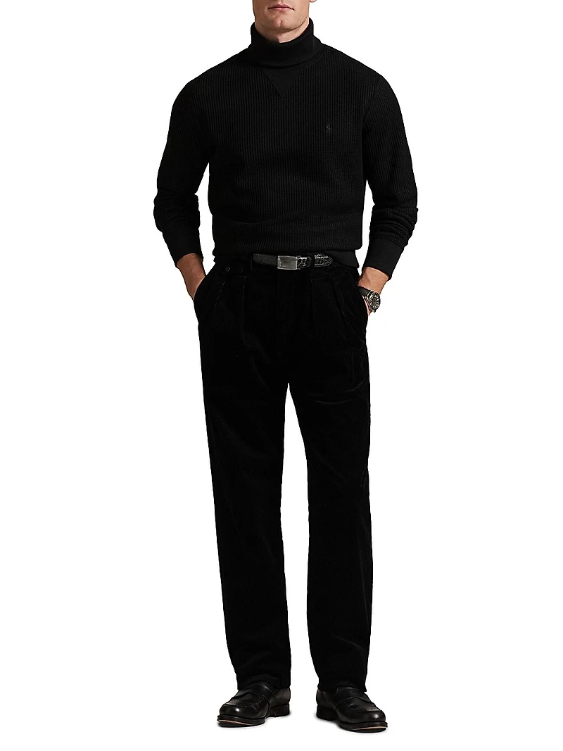 Waffle Knit Stretch Cotton Turtleneck Sweater