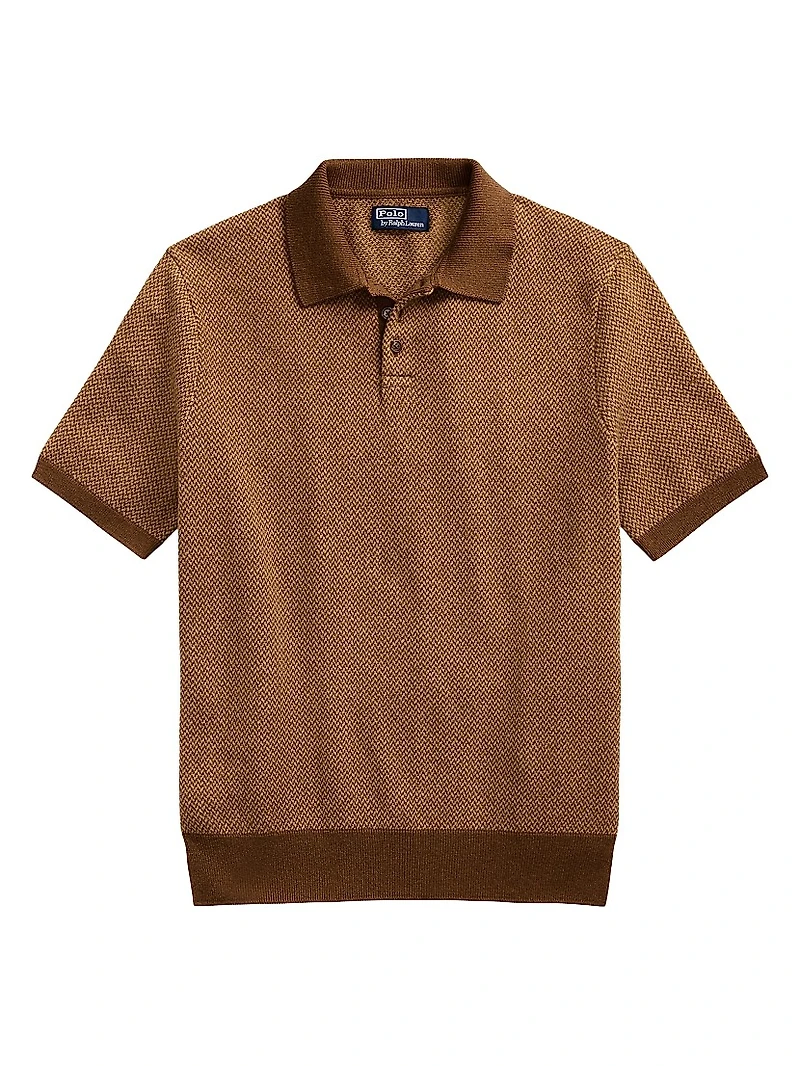 Herringbone Merino Wool Polo Sweater