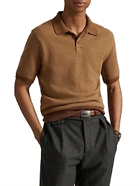 Herringbone Merino Wool Polo Sweater