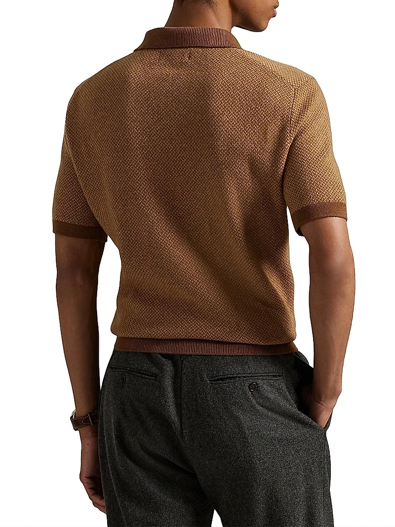 Herringbone Merino Wool Polo Sweater