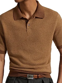 Herringbone Merino Wool Polo Sweater