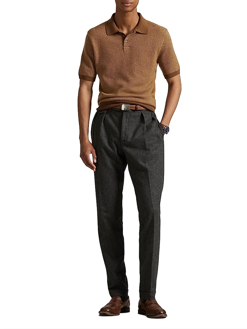 Herringbone Merino Wool Polo Sweater