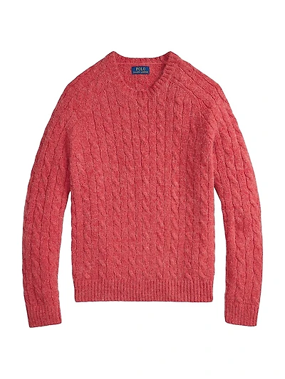 Wool-Blend & Suede Cable-Knit Sweater