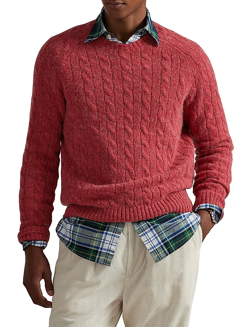 Wool-Blend & Suede Cable-Knit Sweater