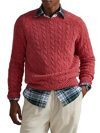 Wool-Blend & Suede Cable-Knit Sweater