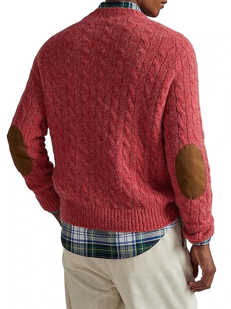 Wool-Blend & Suede Cable-Knit Sweater