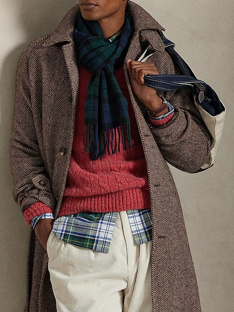 Wool-Blend & Suede Cable-Knit Sweater