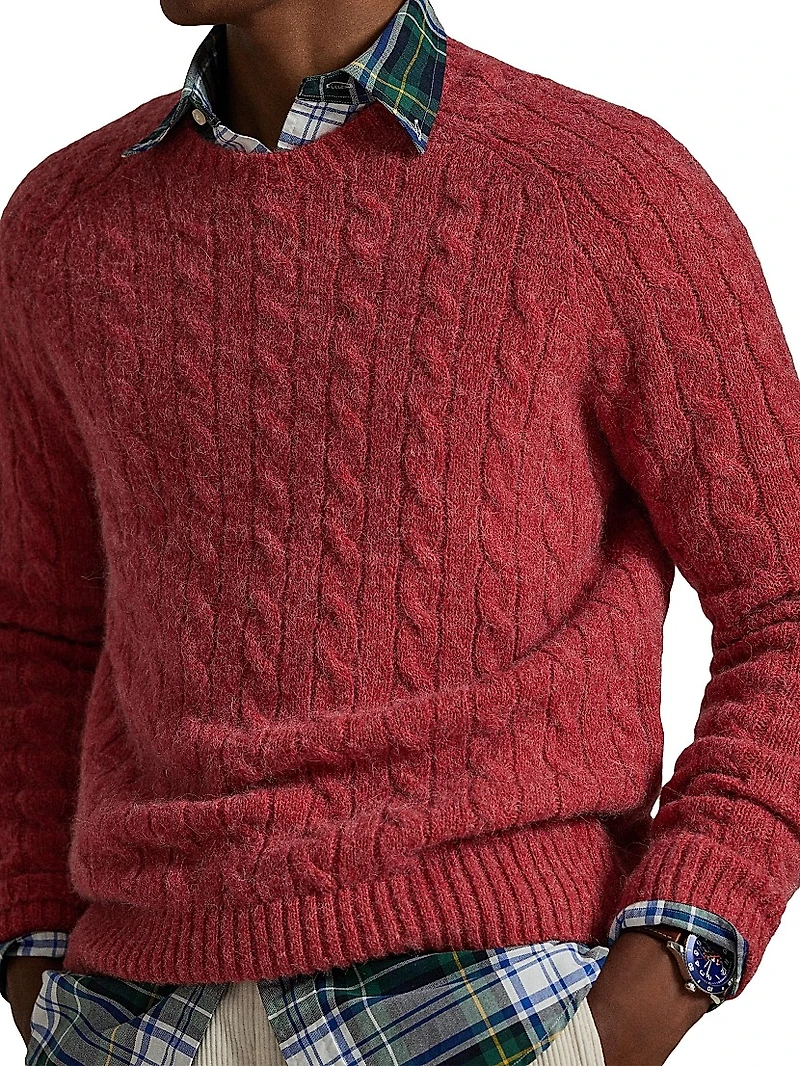 Wool-Blend & Suede Cable-Knit Sweater
