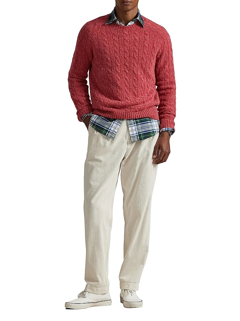 Wool-Blend & Suede Cable-Knit Sweater