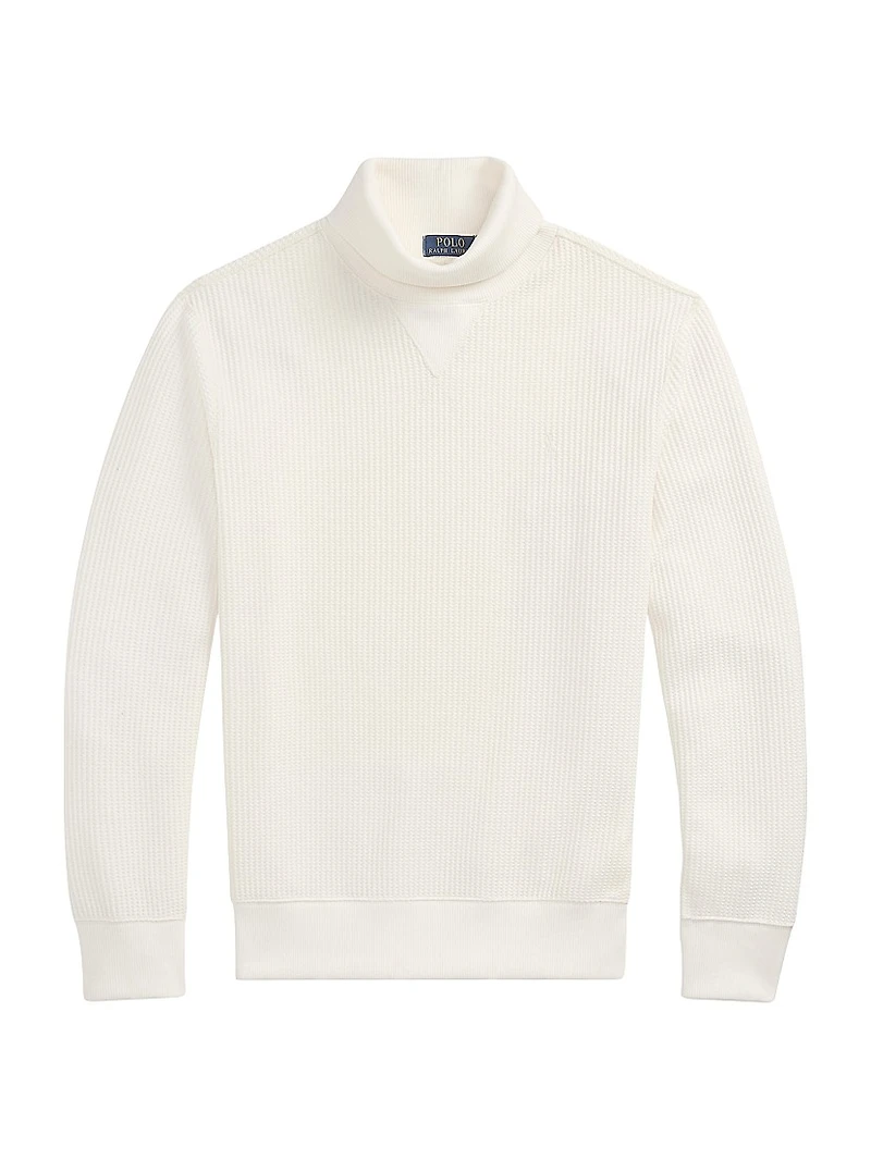 Waffle-Knit Stretch Cotton Turtleneck