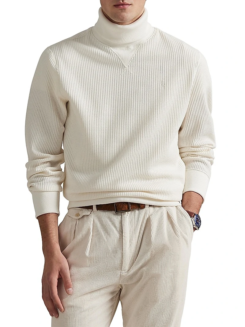 Waffle-Knit Stretch Cotton Turtleneck