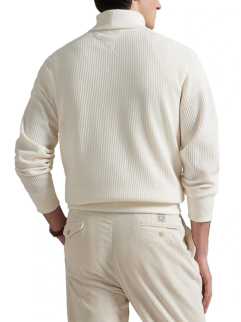 Waffle-Knit Stretch Cotton Turtleneck