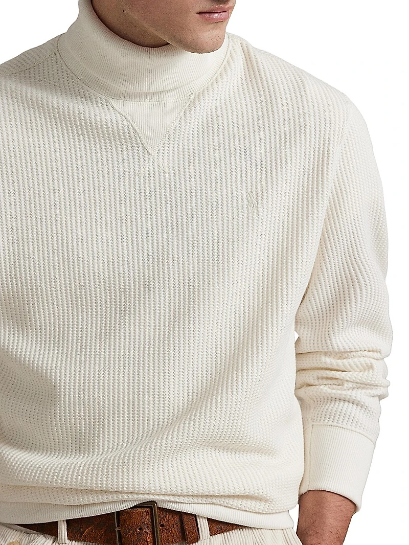 Waffle-Knit Stretch Cotton Turtleneck