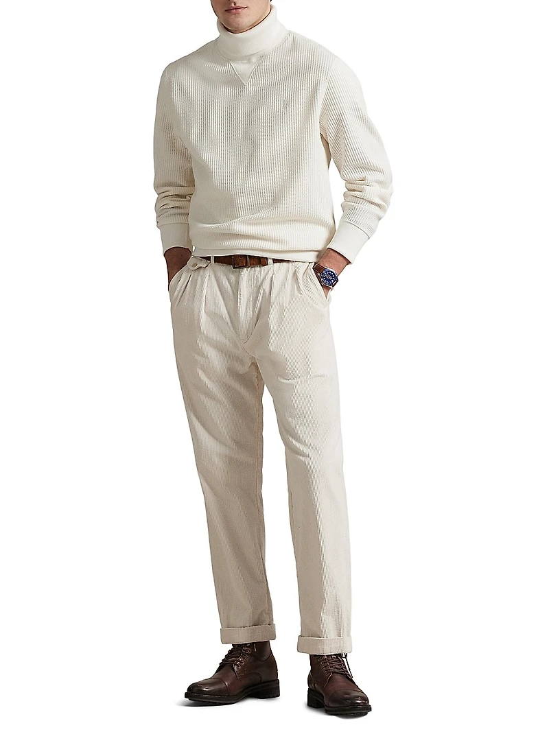 Waffle-Knit Stretch Cotton Turtleneck