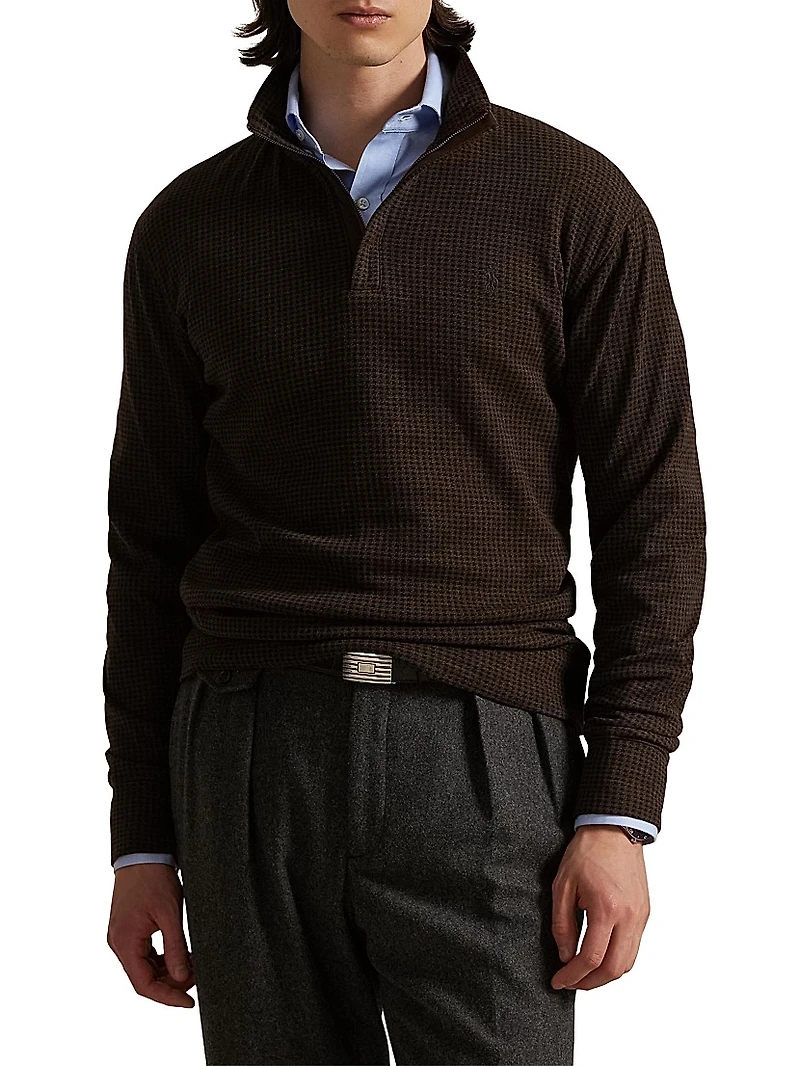 Houndstooth Quarter-Zip Polo
