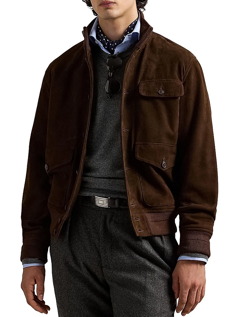 Suede Button-Front Jacket