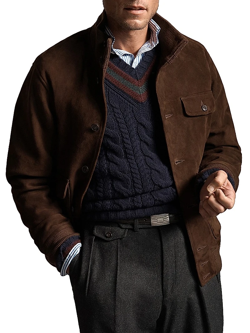 Suede Button-Front Jacket