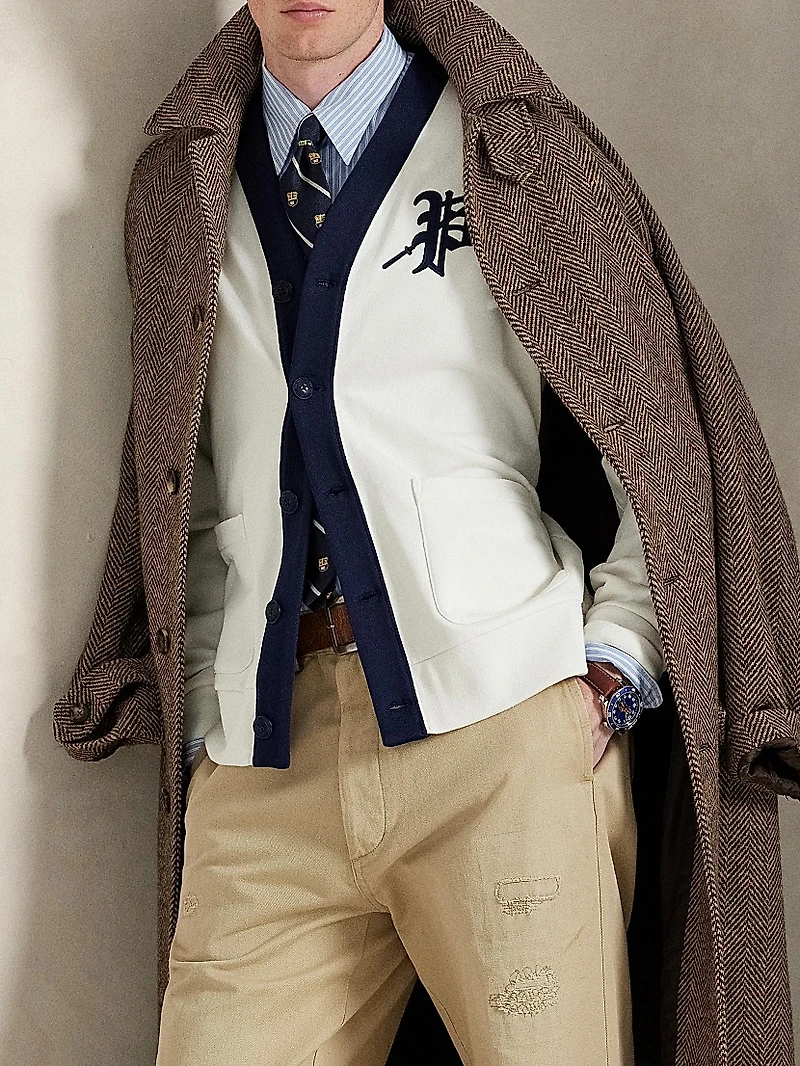 Logo-Embroidered Striped Cardigan