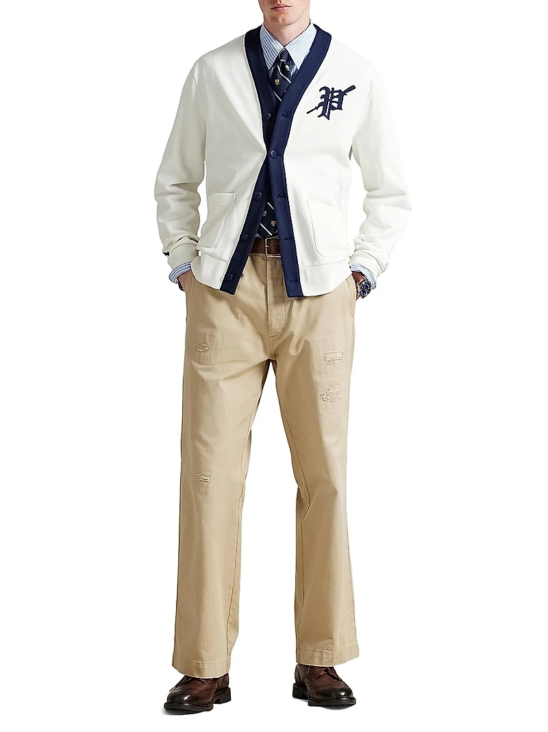 Logo-Embroidered Striped Cardigan