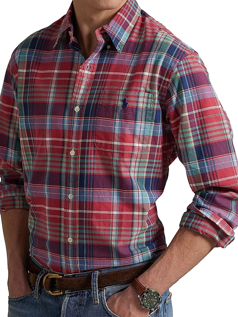 Madras Button-Front Shirt