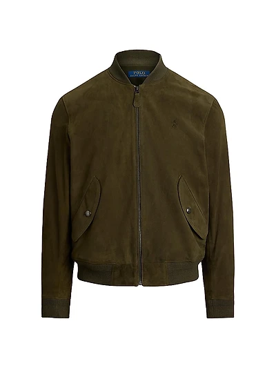 Suede Zip-Front Bomber Jacket