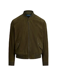 Suede Zip-Front Bomber Jacket