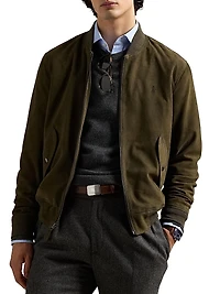 Suede Zip-Front Bomber Jacket