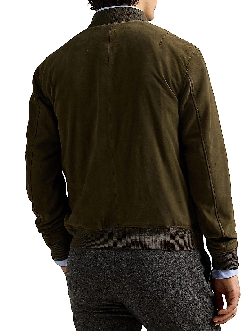 Suede Zip-Front Bomber Jacket