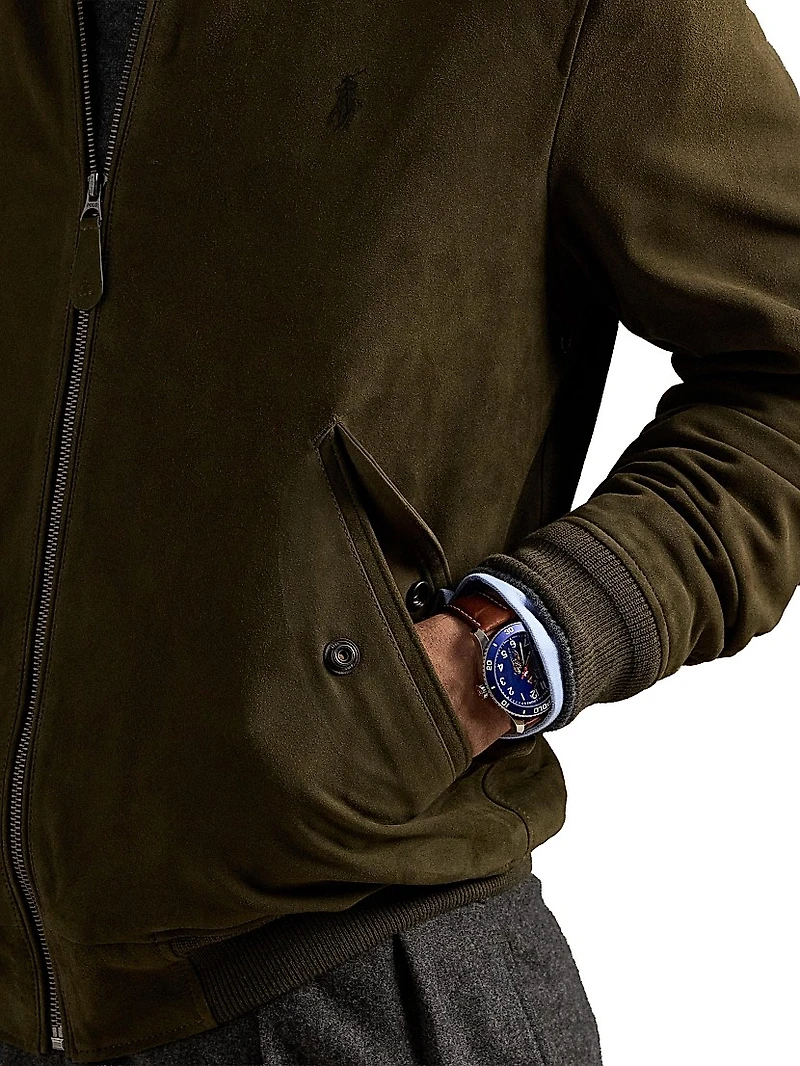 Suede Zip-Front Bomber Jacket