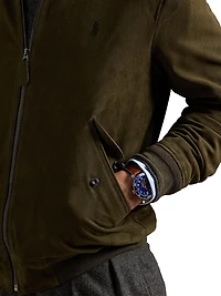 Suede Zip-Front Bomber Jacket